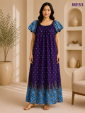 Deep Purple with Sky Blue Floral Print Maxi Dress-ME53