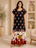 Black with Red, White & Mustard Floral Print Maxi Dress-ME54