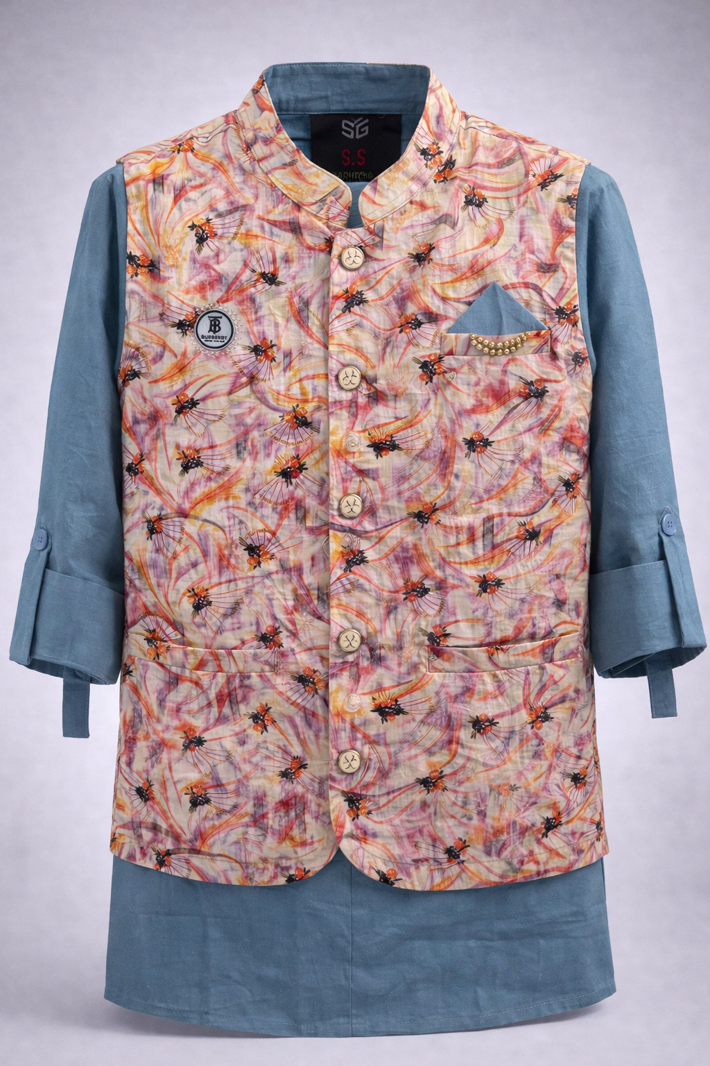 Boys Premium Kurta Pajama Set with Printed Waistcoat 410