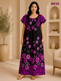 Black with Purple & Pink Floral Print Maxi Dress-ME58