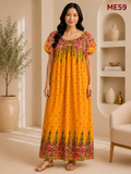 Golden Yellow with Pink Floral Print Maxi Dress-ME59
