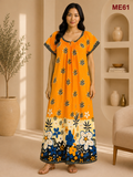 Mustard Yellow with Black, White & Royal Blue Floral Print Maxi Dress-ME61