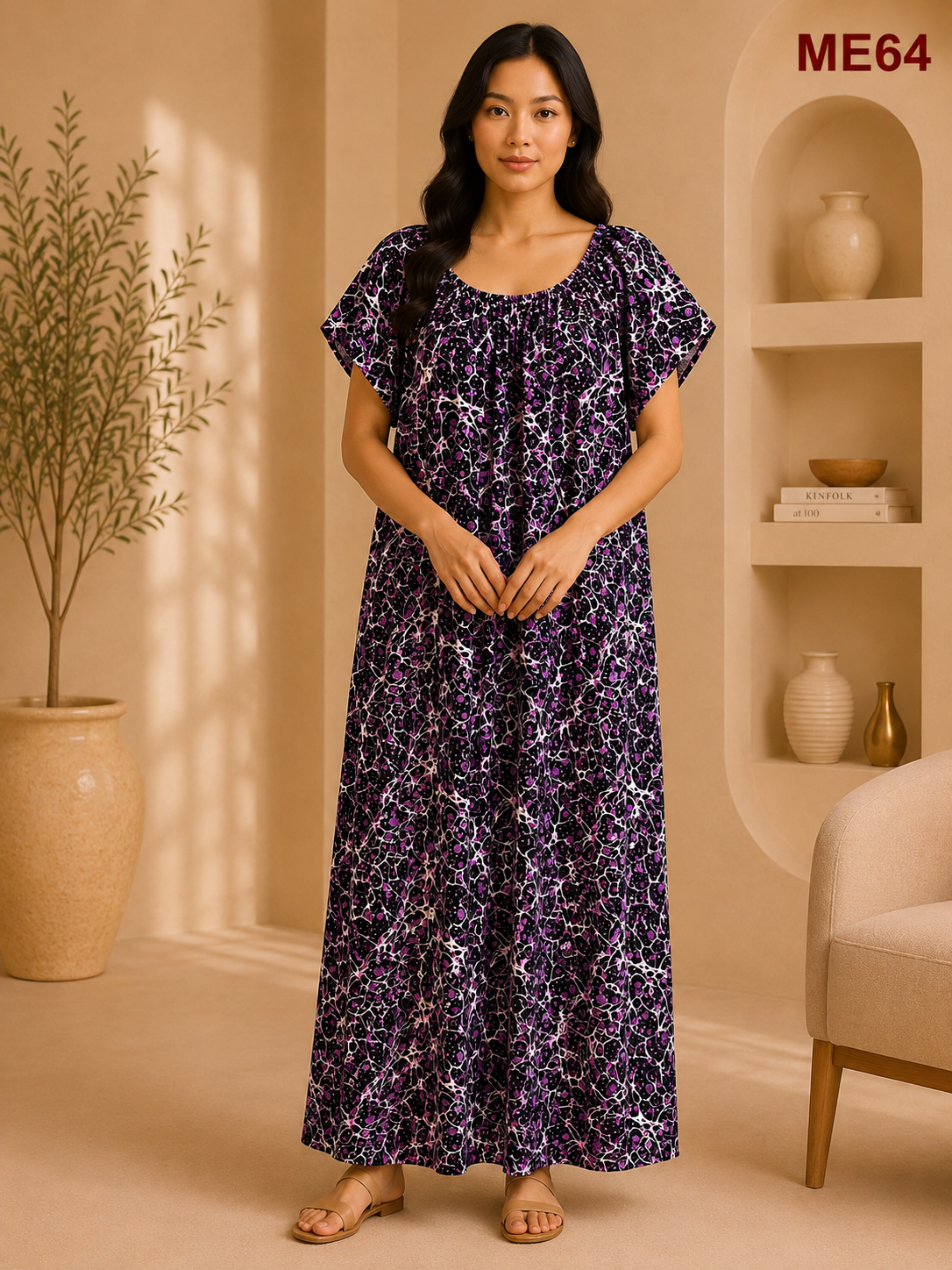 Black with Purple & White Abstract Print Maxi Dress-ME64