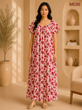 White Base with Maroon Floral Print Maxi Dress-ME66