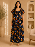 Black with Mustard Orange Abstract Circle Print Maxi Dress-ME69
