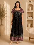 Black with Red & White Floral Border Print Maxi Dress-ME70