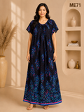 Black with Royal Blue Floral Border Print Maxi Dress-ME71