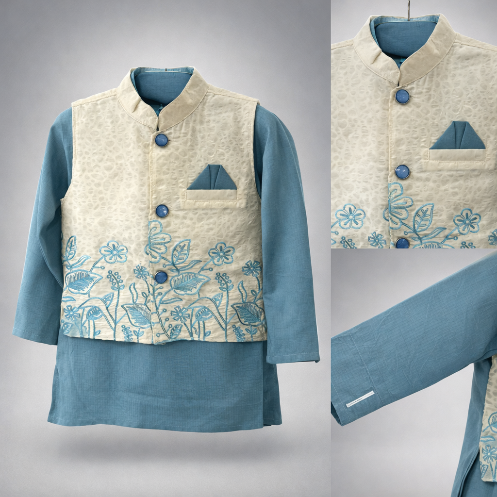 Kids Premium Ethnic Kurta Pajama Set with Printed Waistcoat 219