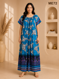 Turquoise Blue with White & Purple Abstract Border Print
 Maxi Dress-ME72
