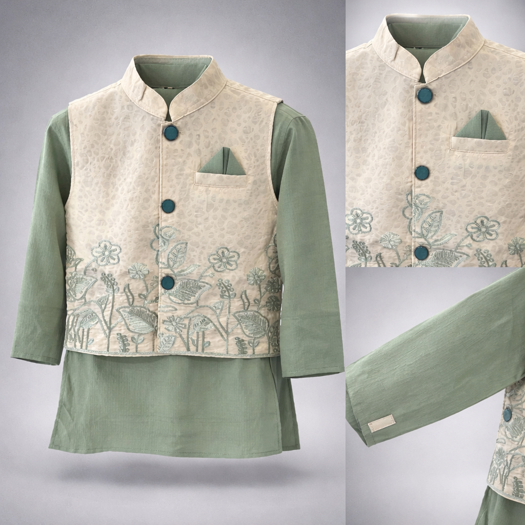 Kids Premium Ethnic Kurta Pajama Set with Printed Waistcoat 219