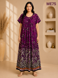 Deep Purple with Animal Print Border Design Maxi Dress-ME75