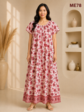 White with Maroon Floral Print Maxi Dress-ME78