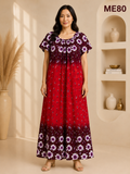 Wine Red Ombre with Purple & White Floral Print Maxi Dress-ME80