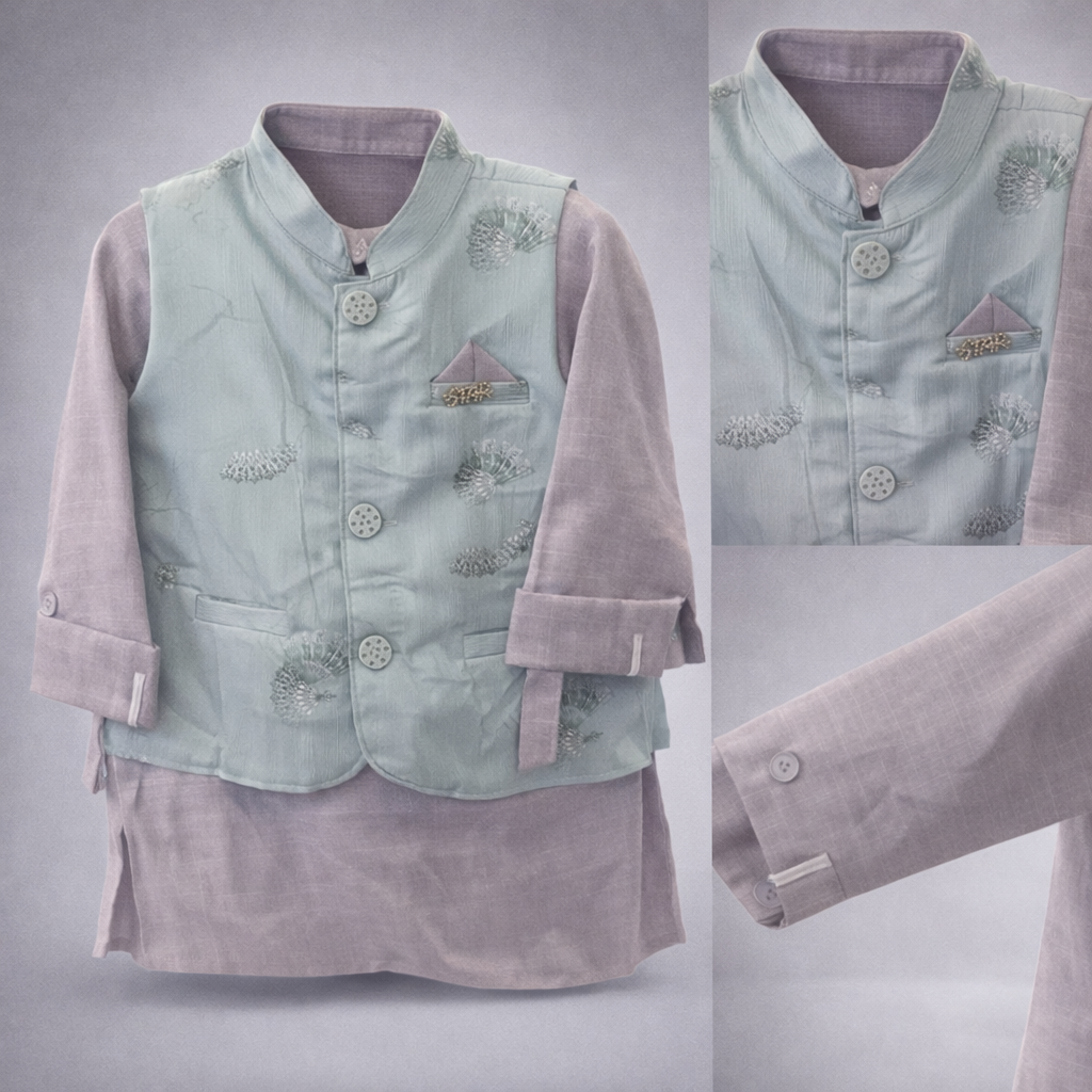 Kids Premium Ethnic Kurta Pajama Set with Embroidered Waistcoat 406