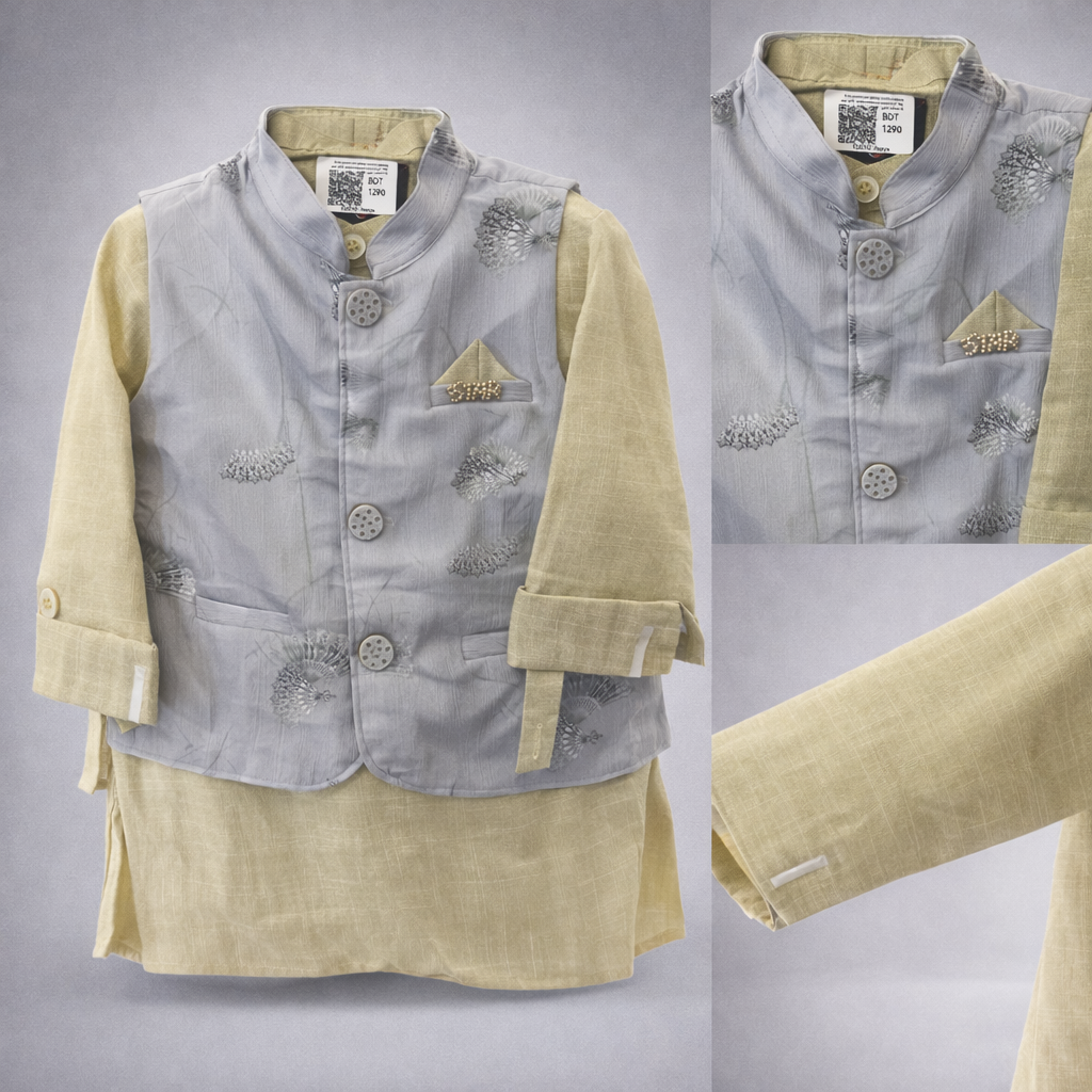 Kids Premium Ethnic Kurta Pajama Set with Embroidered Waistcoat 406