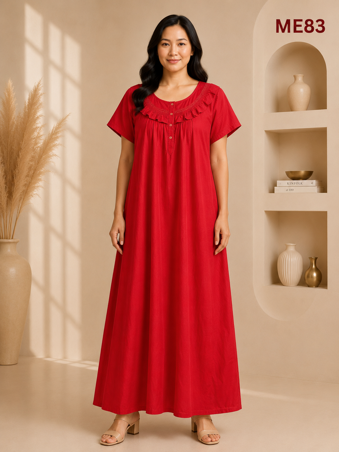 Bright Red Button Maxi Dress-ME83