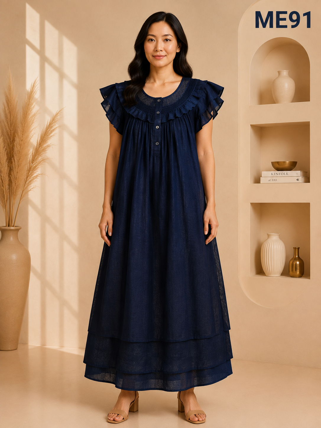 Royal Blue Button Maxi Dress-ME91