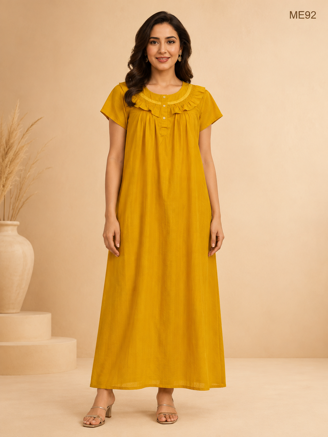 Mustard Yellow Button Maxi Dress-ME92