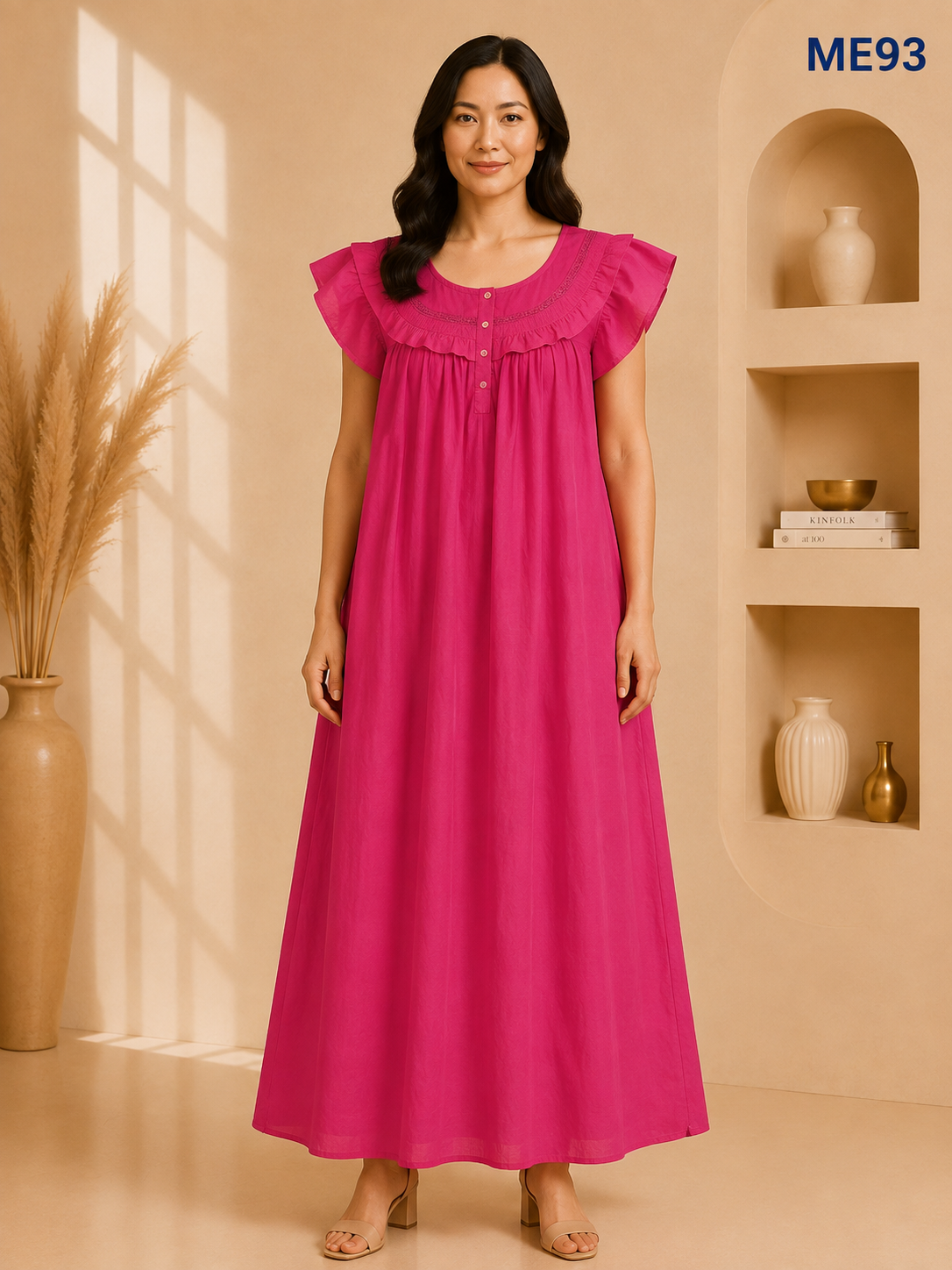 Hot Pink Button Maxi Dress-ME93