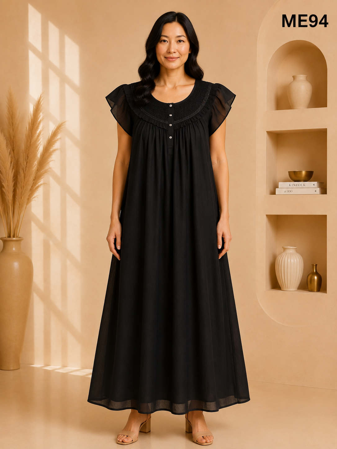 Jet Black Button Maxi Dress-ME94