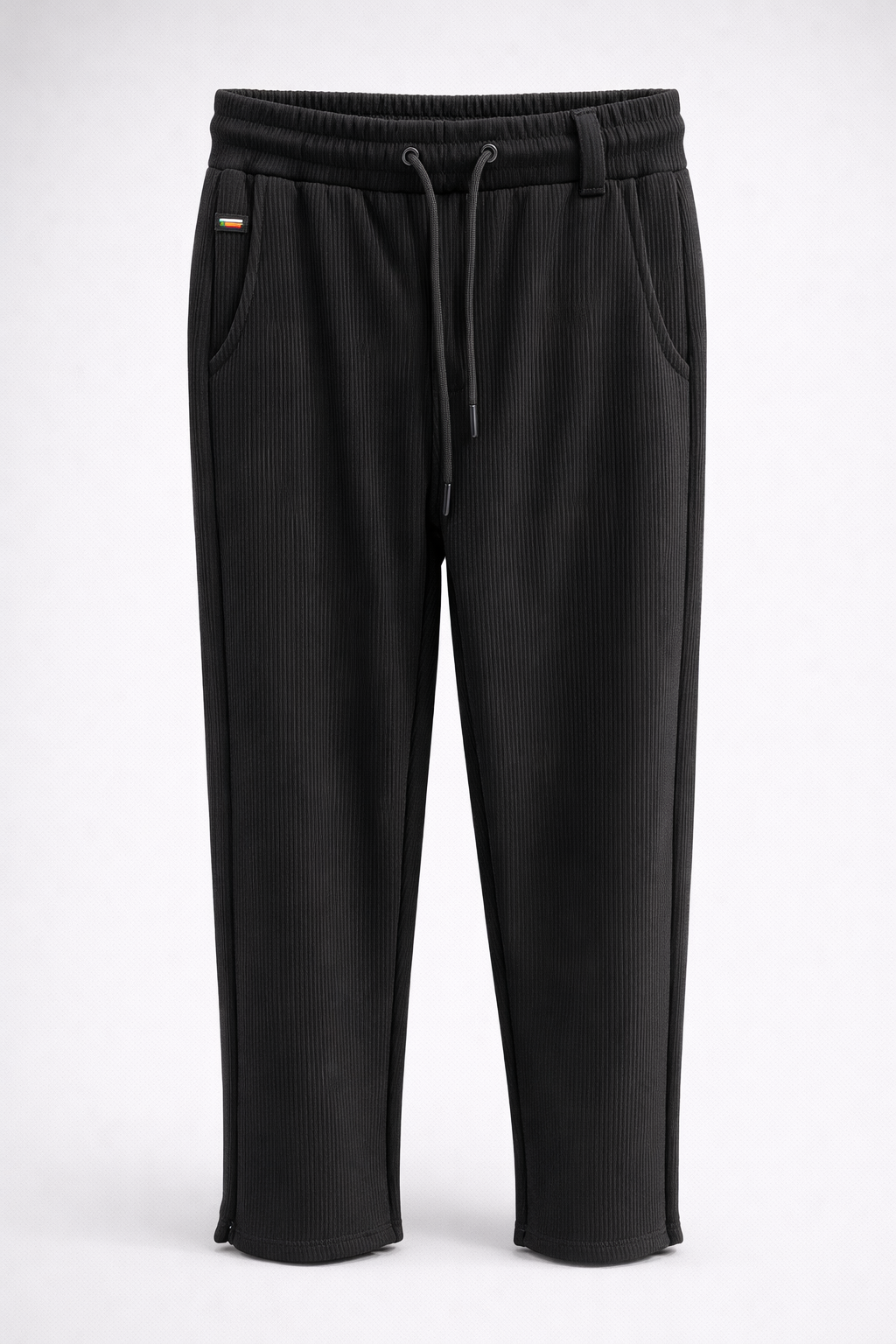 Men’s Ribbed Texture Drawstring Jogger Pants 164 Black