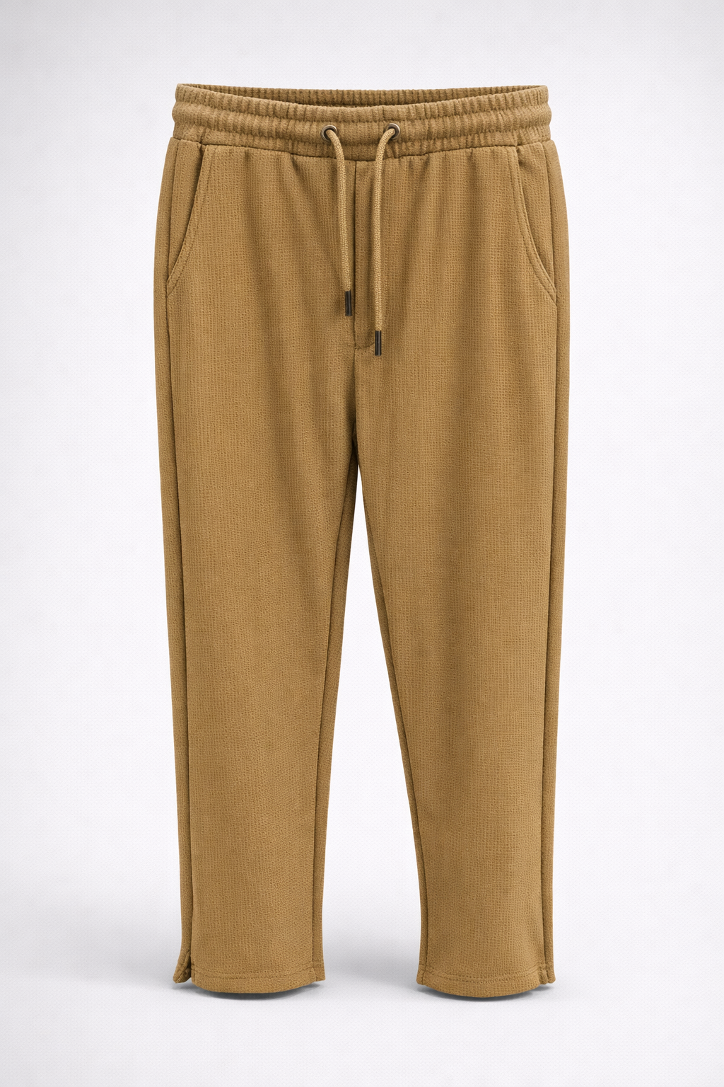 Men’s Ribbed Texture Drawstring Jogger Pants 164 Sand Beige