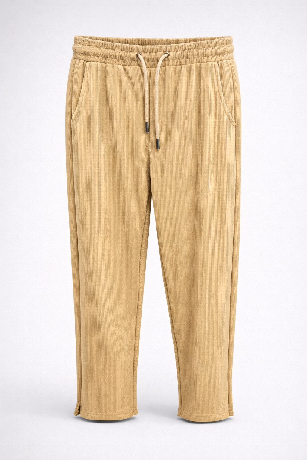 Men’s Ribbed Texture Drawstring Jogger Pants 164 Cream Yellow