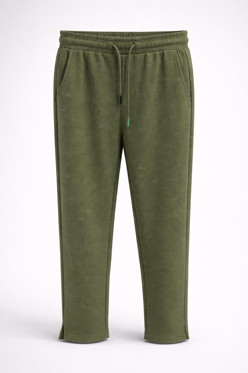 Men’s Ribbed Texture Drawstring Jogger Pants 164 Khaki Green