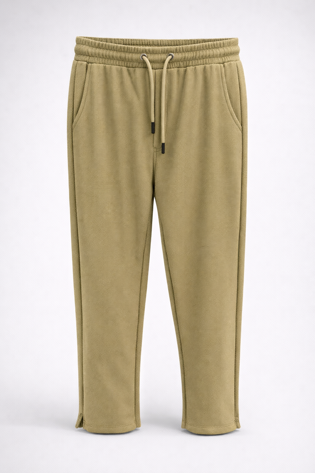 Men’s Ribbed Texture Drawstring Jogger Pants 164 Beige