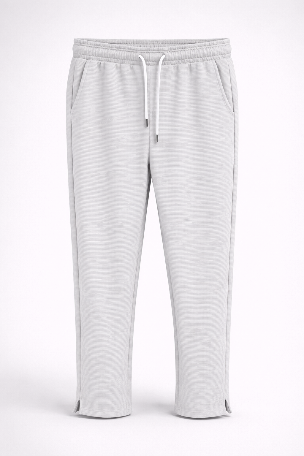 Men’s Ribbed Texture Drawstring Jogger Pants 164 White