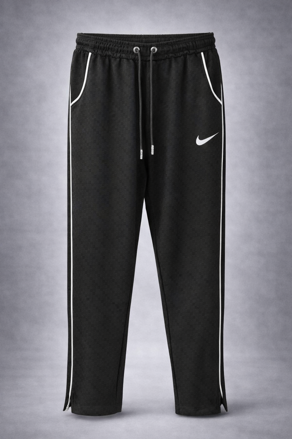 Men's Premium Jacquard Track Pant – Charcoal Black (Zip Pocket & Side Tape) 802