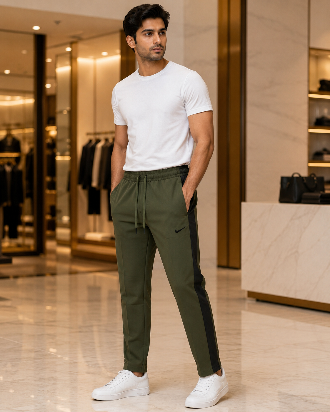 Performance Side-Stripe Sports Track Pants NKTP Olive