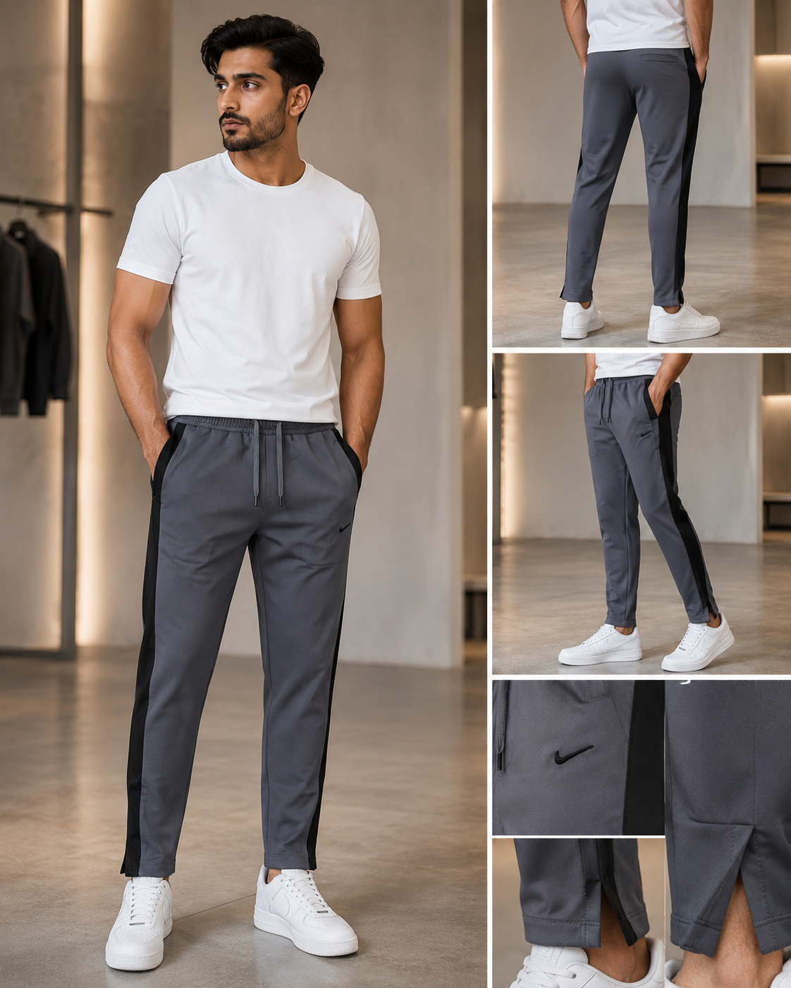 Performance Side-Stripe Sports Track Pants NKTP Ash