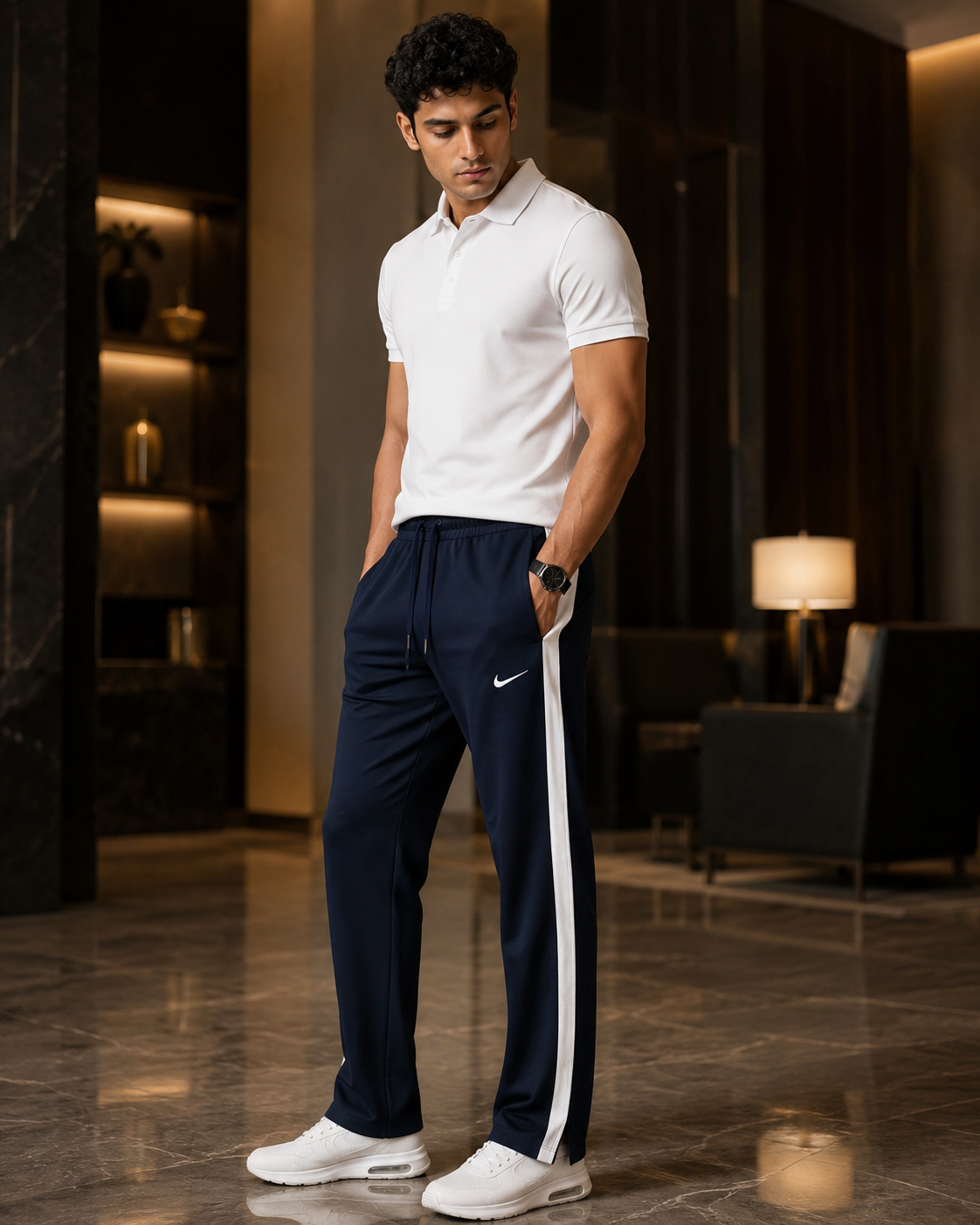 Performance Side-Stripe Sports Track Pants NKTP Navy