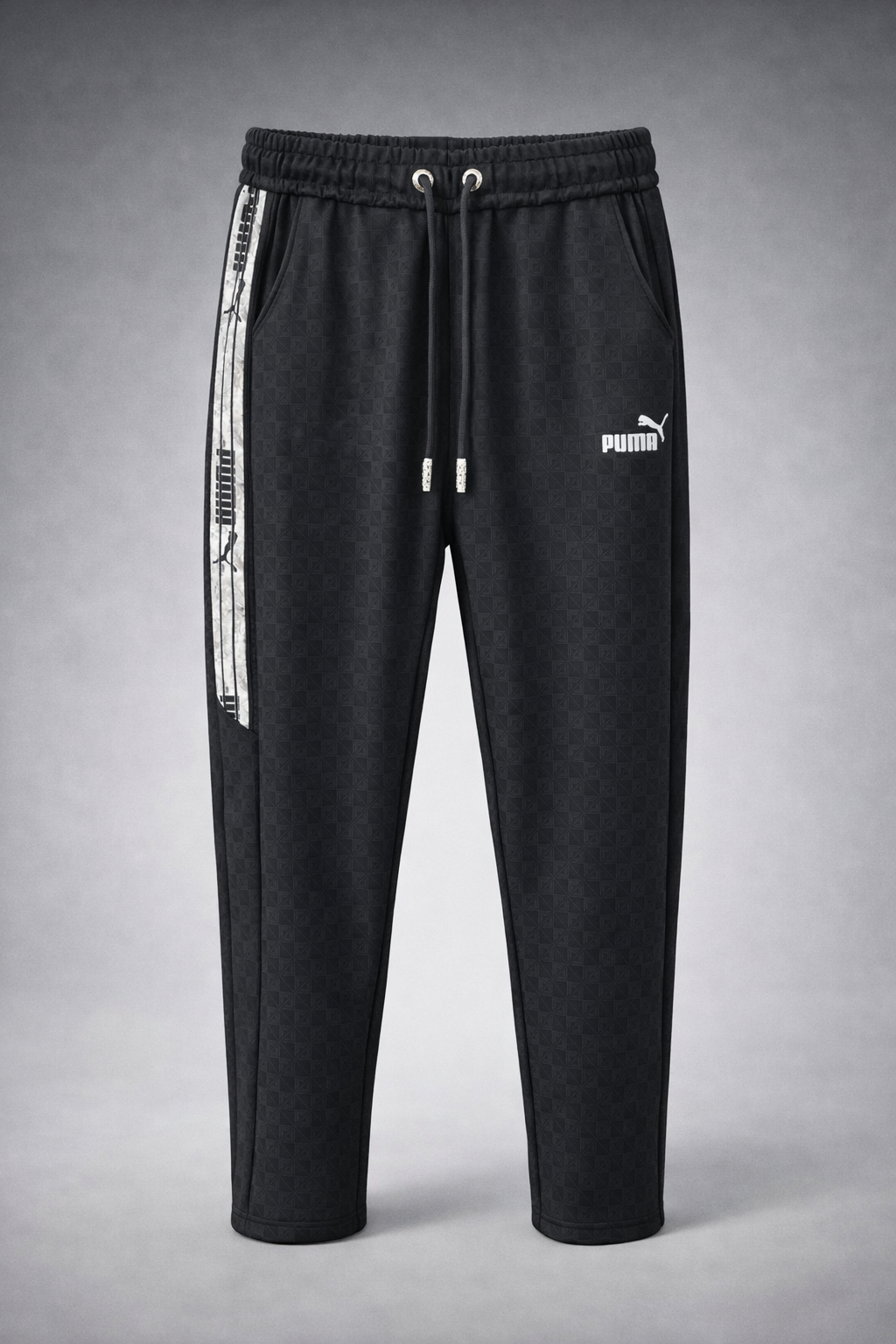 Men's Premium Jacquard Track Pant – Charcoal Black (Zip Pocket & Side Tape) 801
