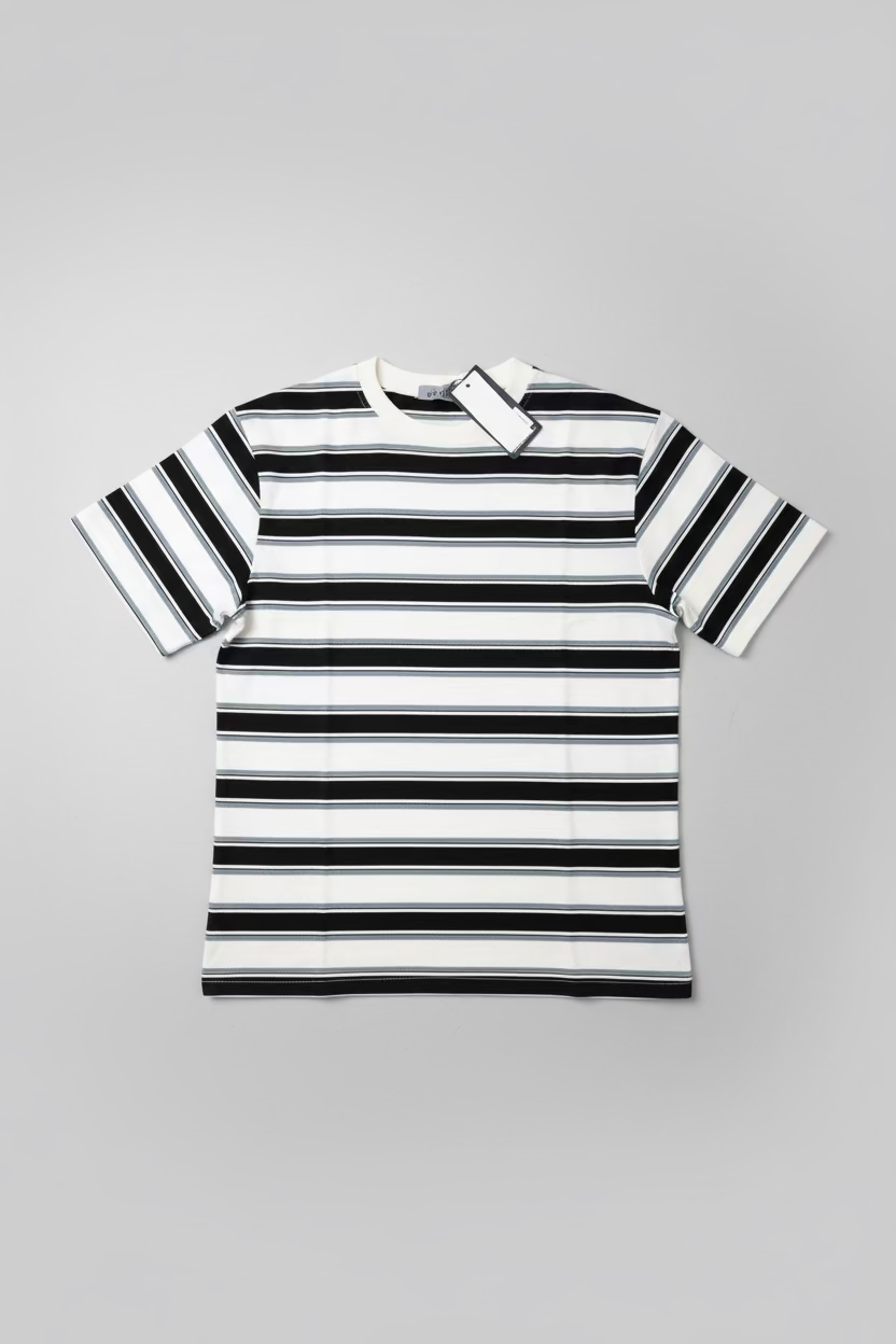 Gatsby Premium Black & Off-White Striped Crew Neck T-Shirt – Regular Fit 898
