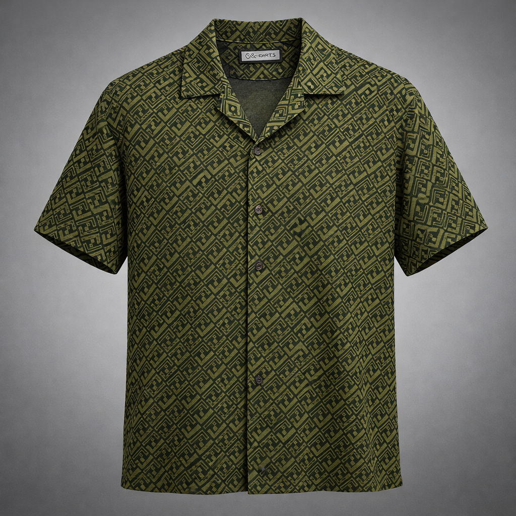 Men's Premium Olive green Shirt – White Textured Jacquard 1009