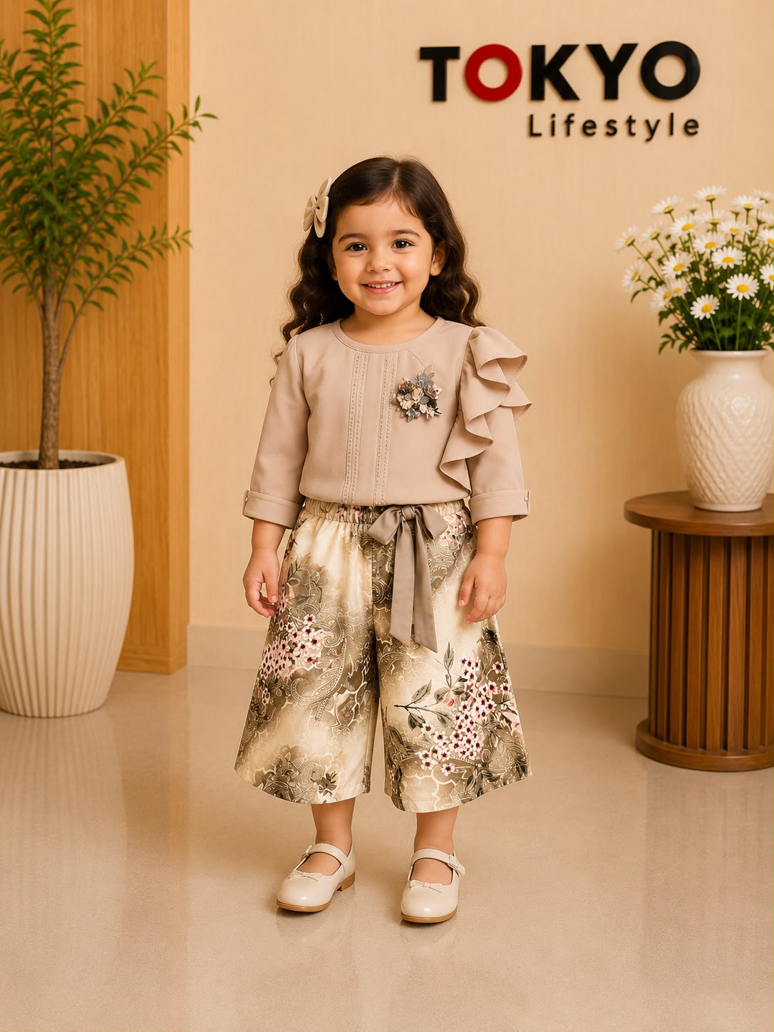 Floral Print Co-Ord Set with Embellished Puff Sleeve Top – Mauve Purple.120