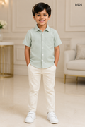 Boys Premium Pale Sage Green Short Sleeve Shirt-BS05