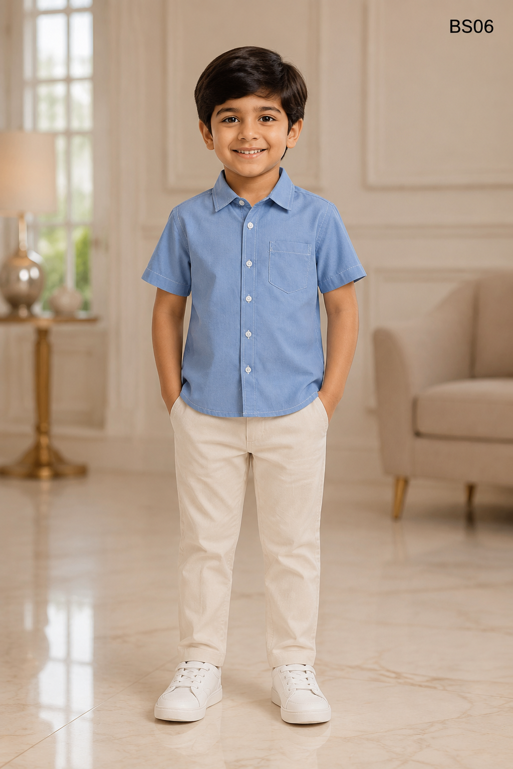 Boys Premium Sky Blue Short Sleeve Shirt-BS06