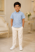 Boys Premium Dusty Sky Blue Short Sleeve Shirt-BS08