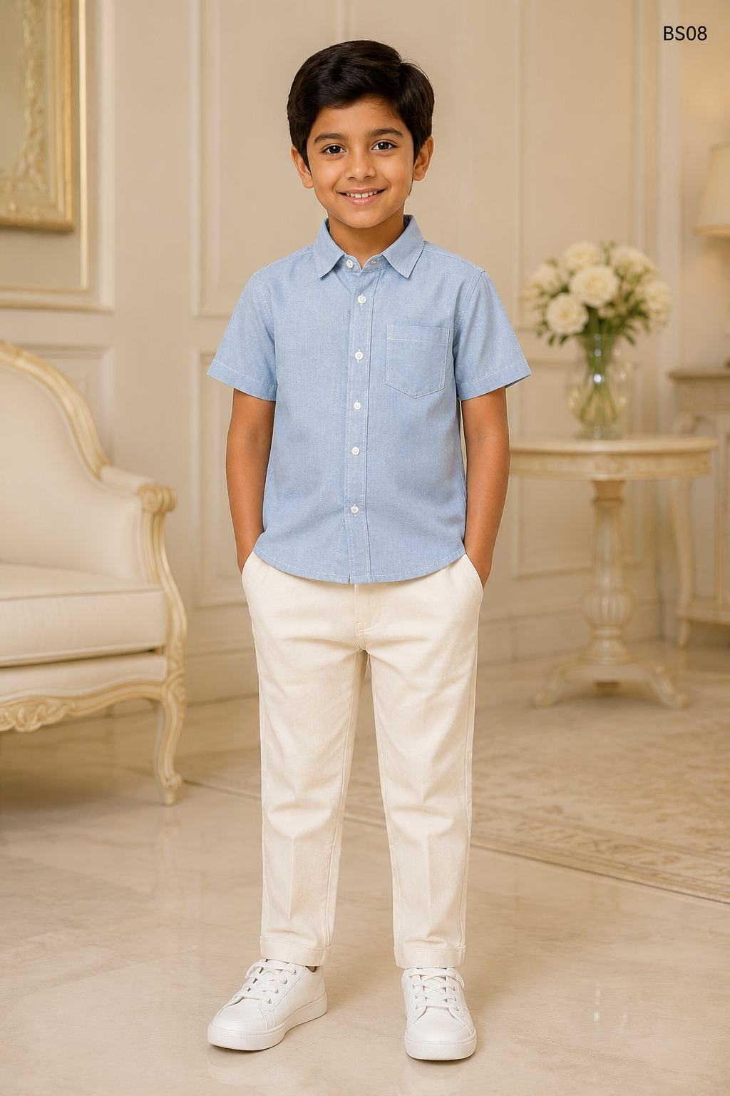 Boys Premium Dusty Sky Blue Short Sleeve Shirt-BS08