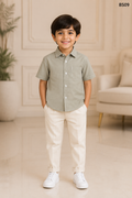 Boys Premium Stone Khaki Short Sleeve Shirt-BS09