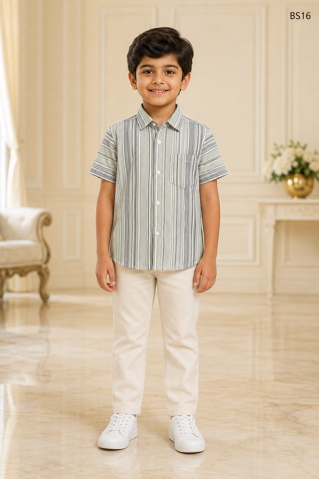 Boys Premium Stripe Short Sleeve Shirt-BS16