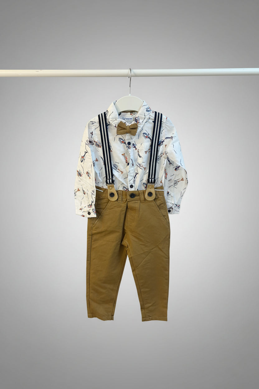 Baby Formal Suspender Set – Printed Shirt with Bow Tie MIXED-1 951