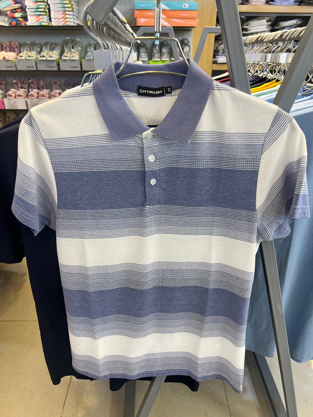 GATSBY Mans Polo T-SHIRT _ Cotton & Silk KE2615 Sky Print