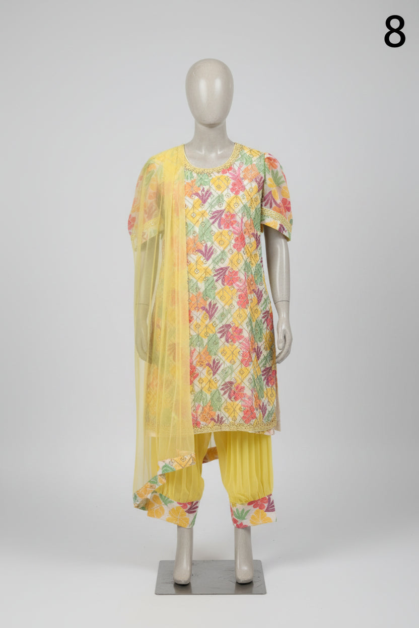 Girls Premium Embroidered Kurti with Chiffon Dupatta & Pleated Pant Set 8