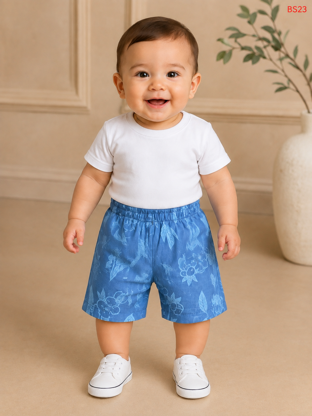 Kids Blue Floral Print Shorts-BS23