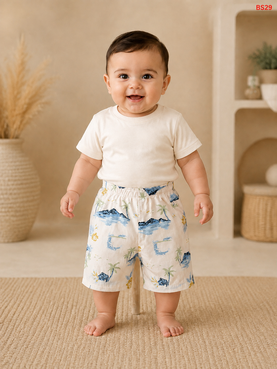 Kids Blue Floral Print Shorts-BS29
