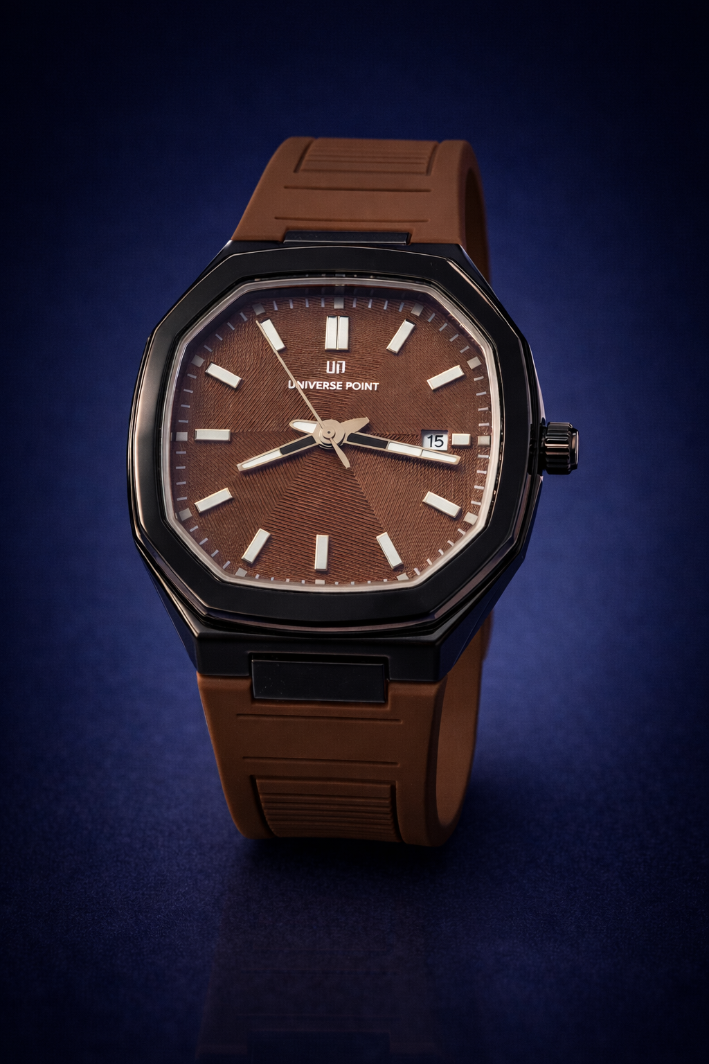 Universe Point Octagonal Black Case Brown Dial Men’s Watch B01